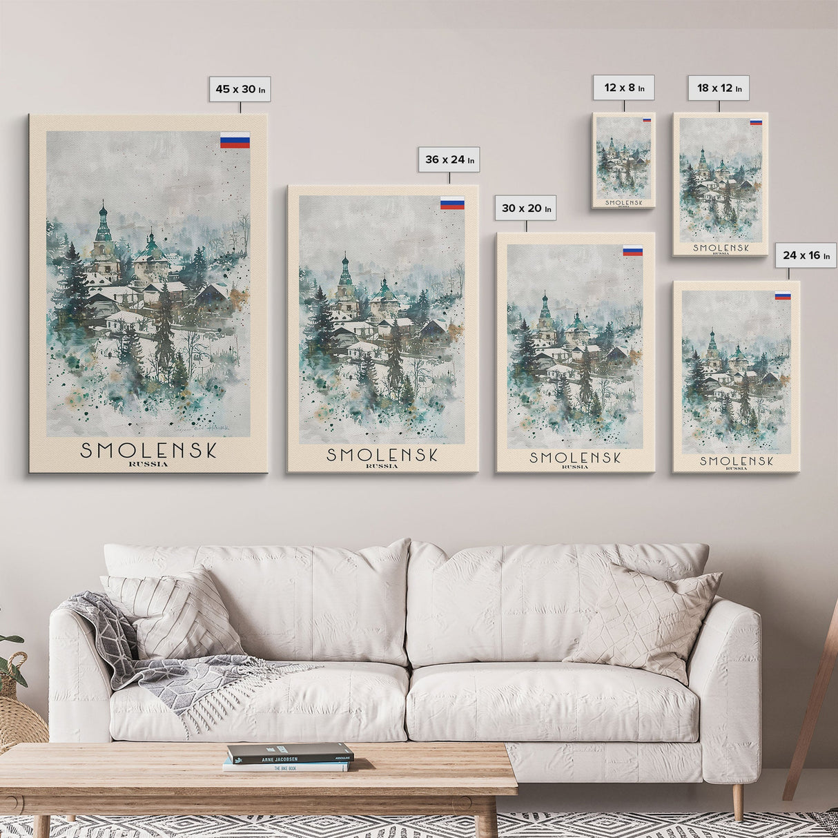 Smolensk Russia Travel Poster Framed Canvas Print, Watercolor Painting, Scenic Wall Art, Home Decor, Russian Landscape, Classic Art