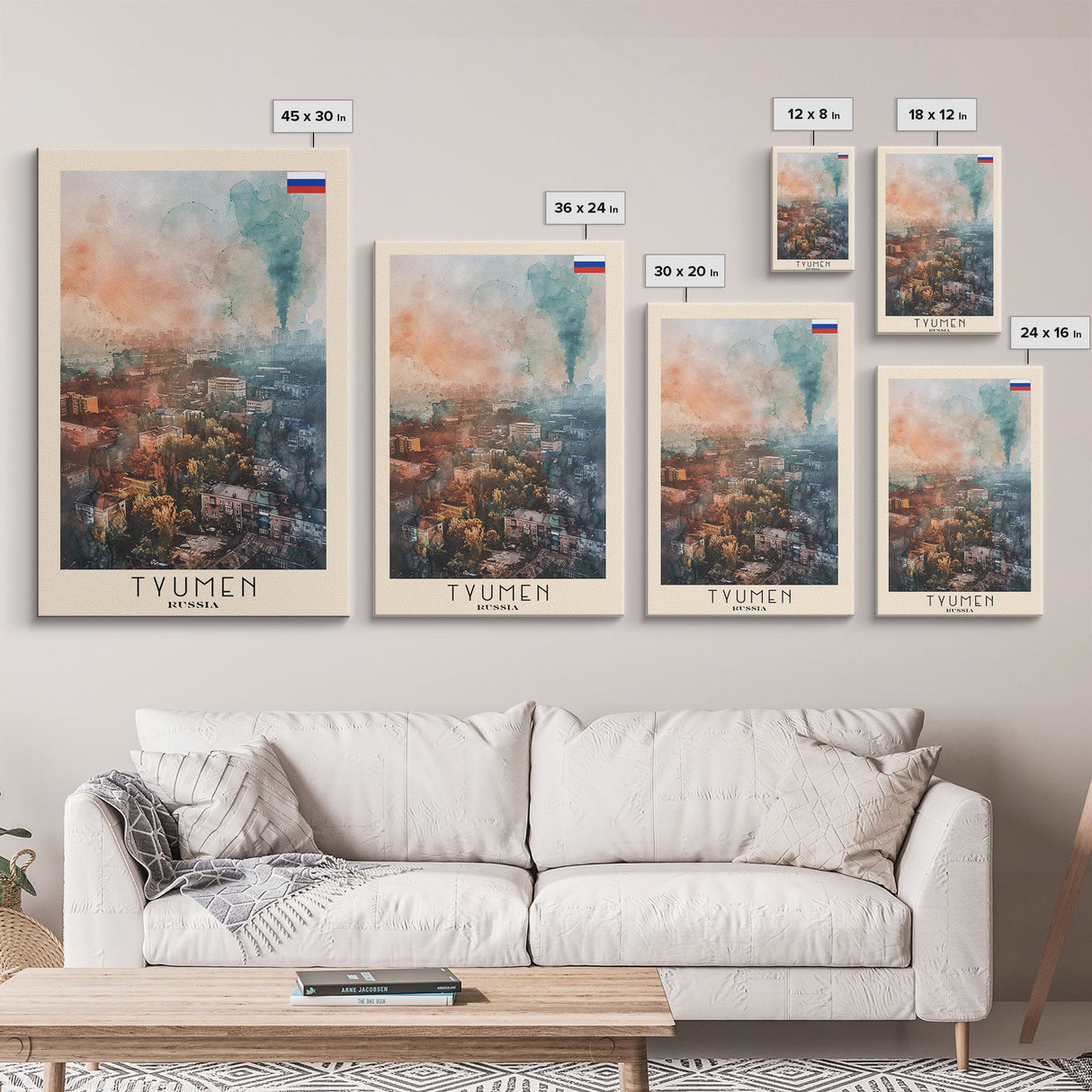 Tyumen Russia Travel Poster Framed Canvas Print, Watercolor Painting, Urban Wall Art, Home Decor, Russian Cityscape, Classic Art