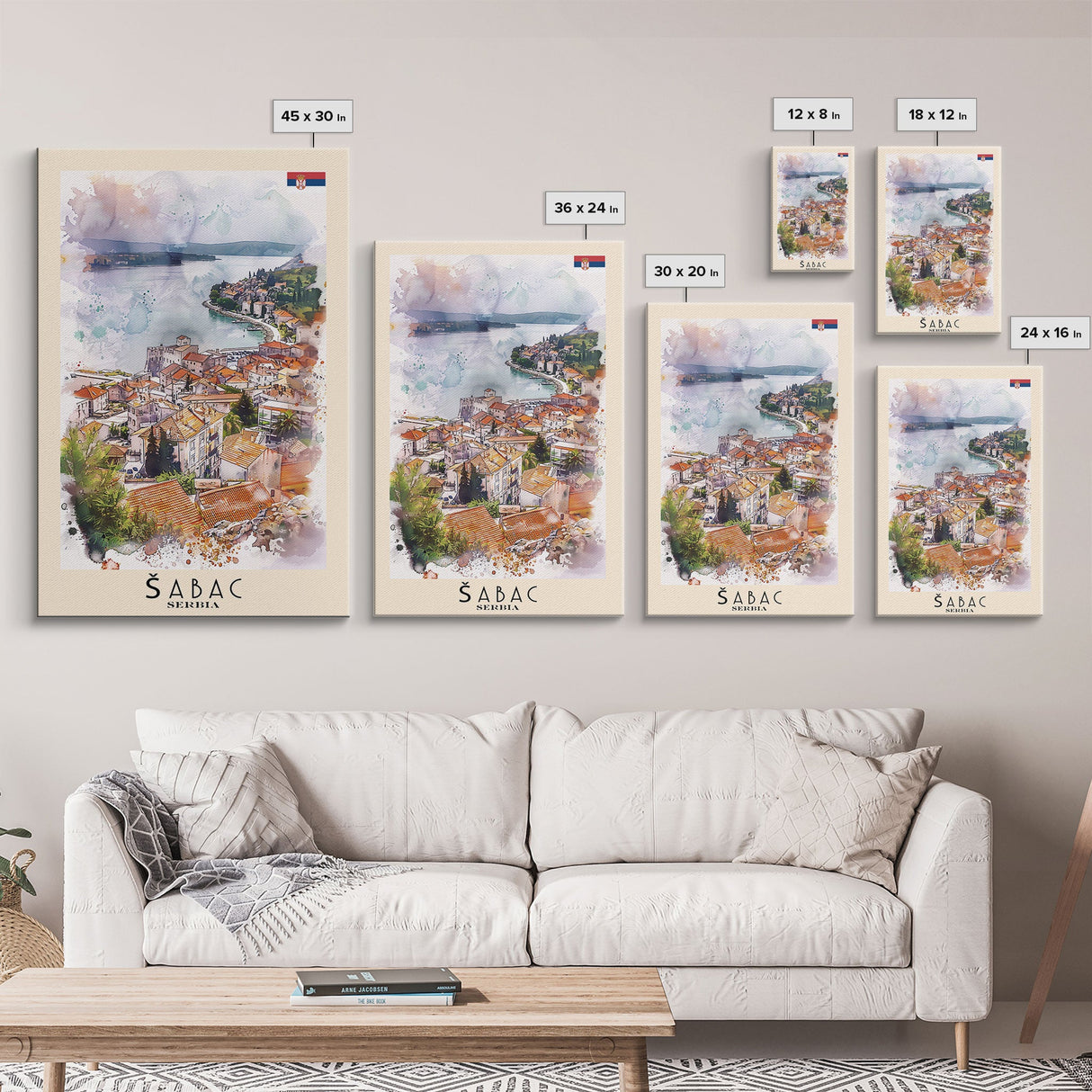 Picturesque Acharnes Greece Coastal Village, Framed Canvas Print, Living Room Art, Mediterranean Style, Home Decoration