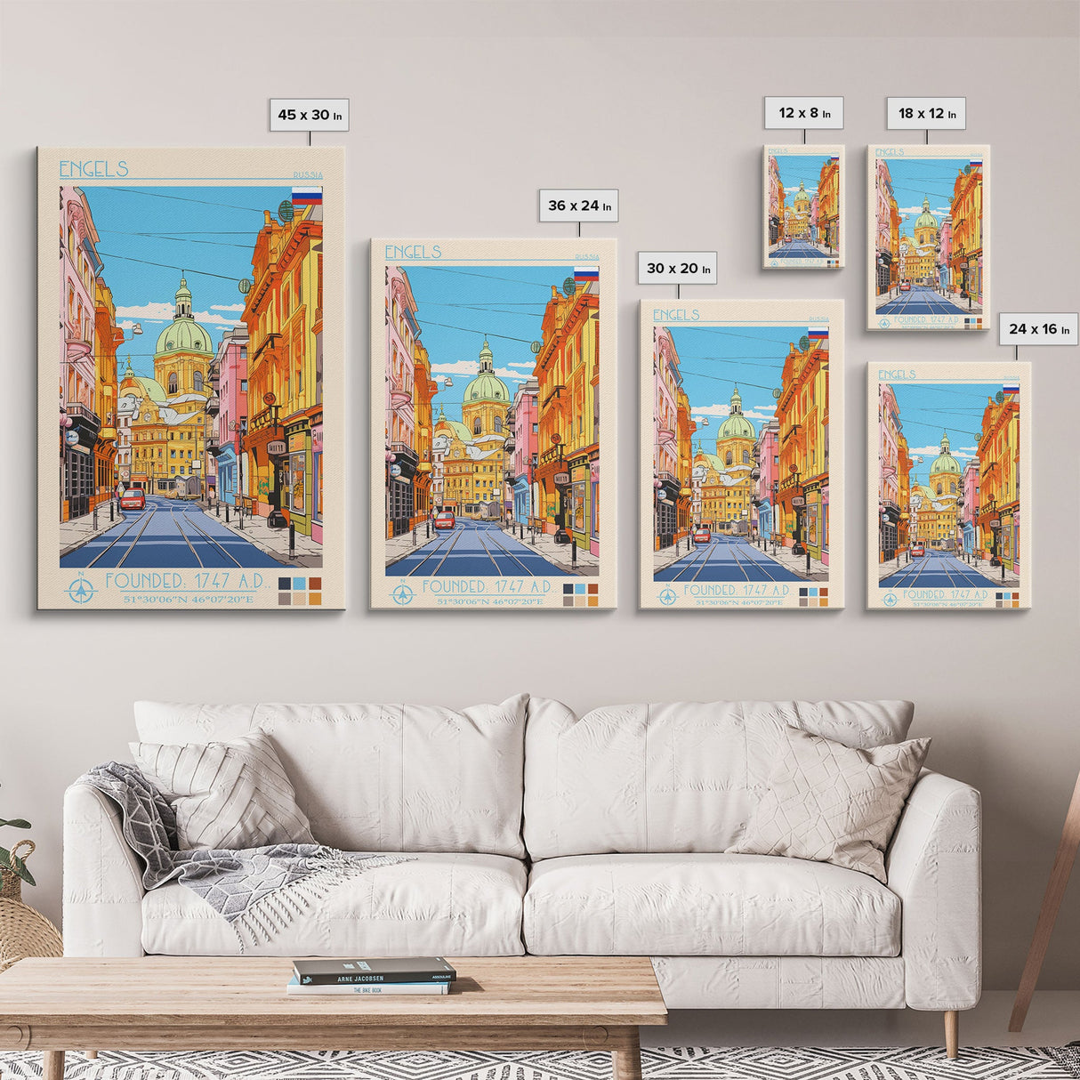 Engels Russia Travel Poster Framed Canvas Print, Midcentury Modern Art, Pop Art Wall Decor, Scenic Wall Art, Living Room Decoration, Office Gift