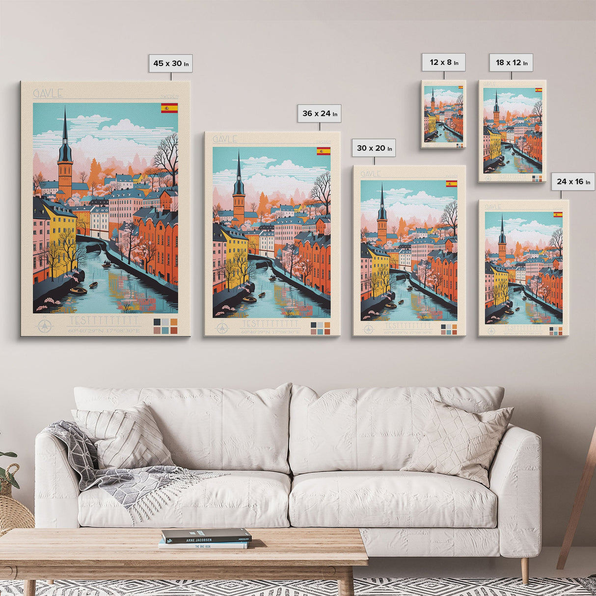 Gävle Sweden Travel Poster Framed Canvas Print, Midcentury Modern Art, Pop Art Wall Decor, Scenic Wall Art, Bedroom Decoration