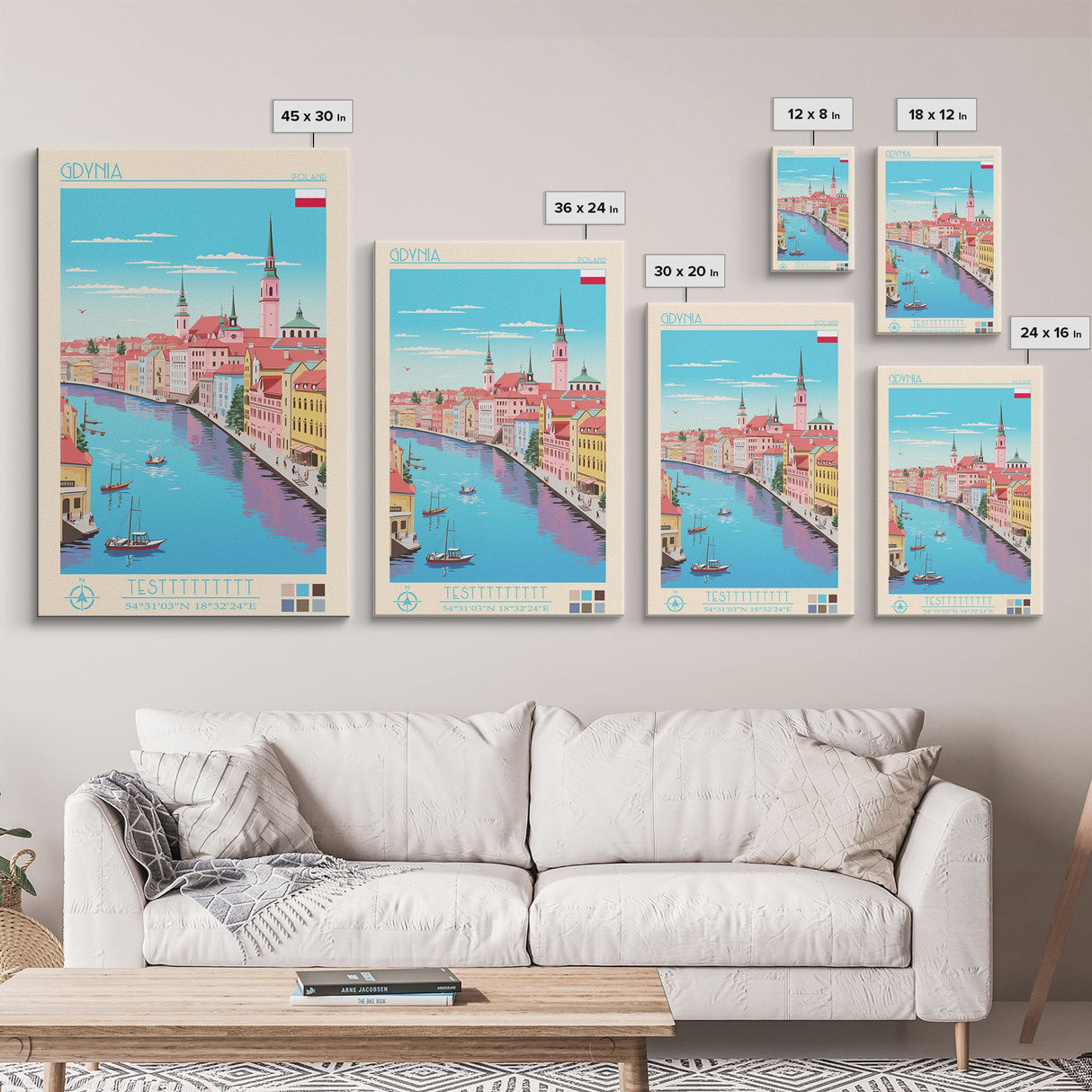 Gdynia Poland Travel Poster Framed Canvas Print, Midcentury Modern Art, Pop Art Wall Decor, Home Decor, Vacation Gift, Office Art