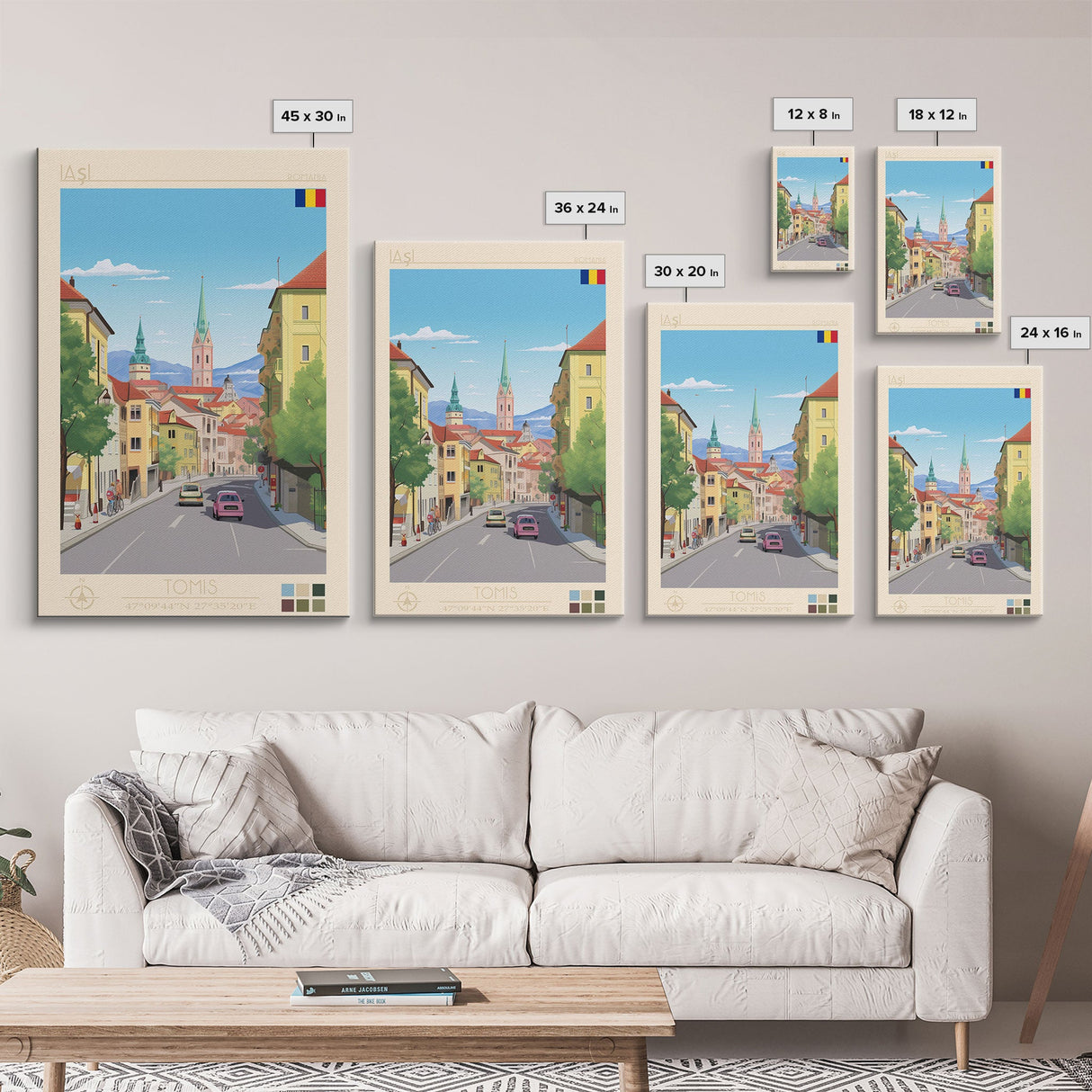 Iași Romania Travel Poster Framed Canvas Print, Midcentury Modern Art, Pop Art Wall Decor, Scenic Wall Art, Living Room Decoration, Office Gift