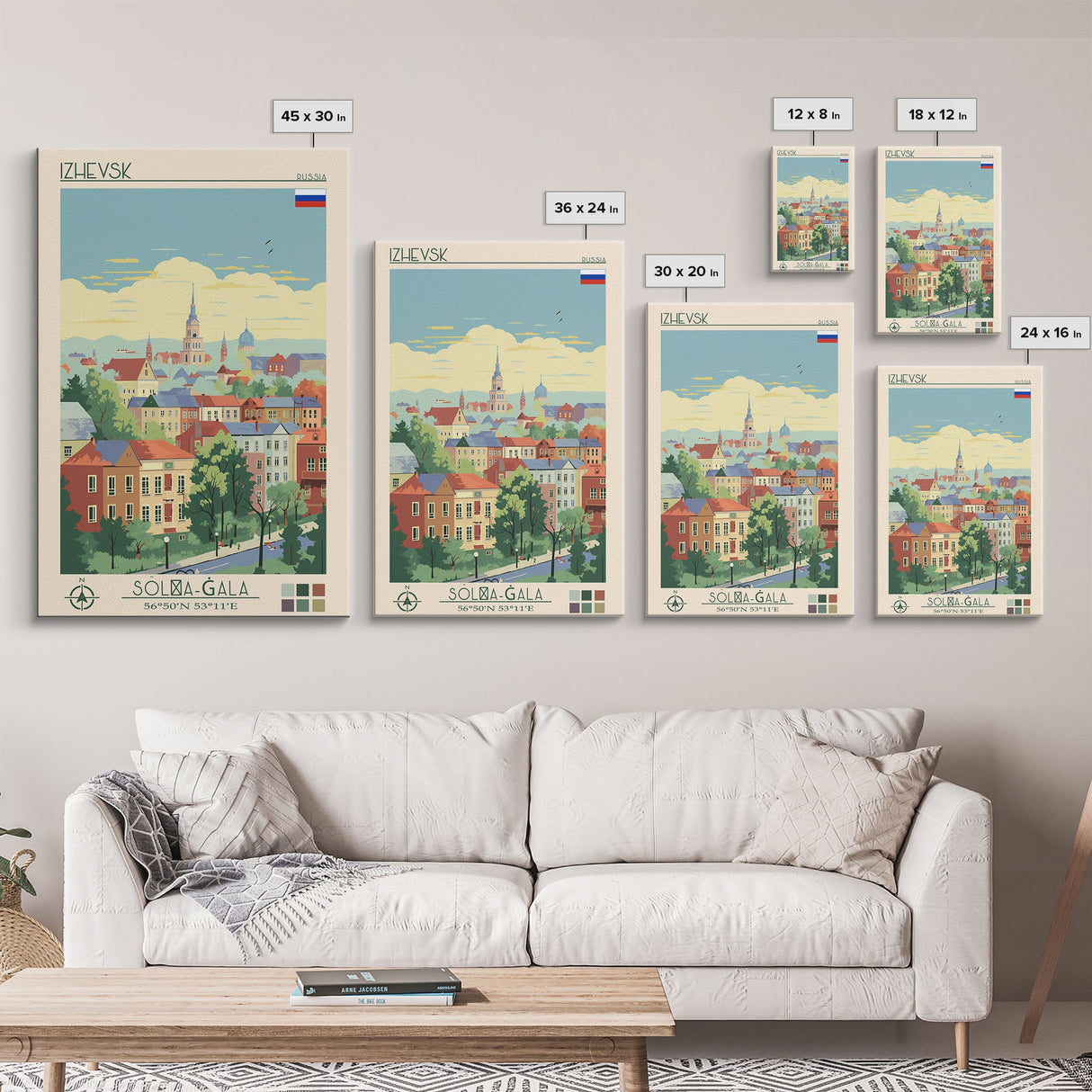 Izhevsk Russia Travel Poster Framed Canvas Print, Midcentury Modern Art, Pop Art Wall Decor, Scenic Living Room Art, Bedroom Gift