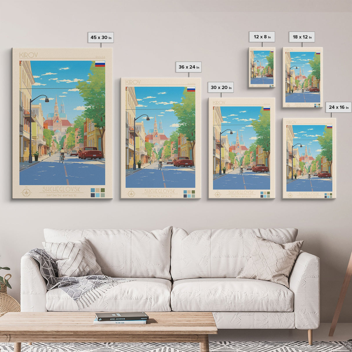 Kirov Russia Travel Poster Framed Canvas Print, Midcentury Modern Art, Pop Art Wall Decor, Scenic Living Room Art, Bedroom Decor