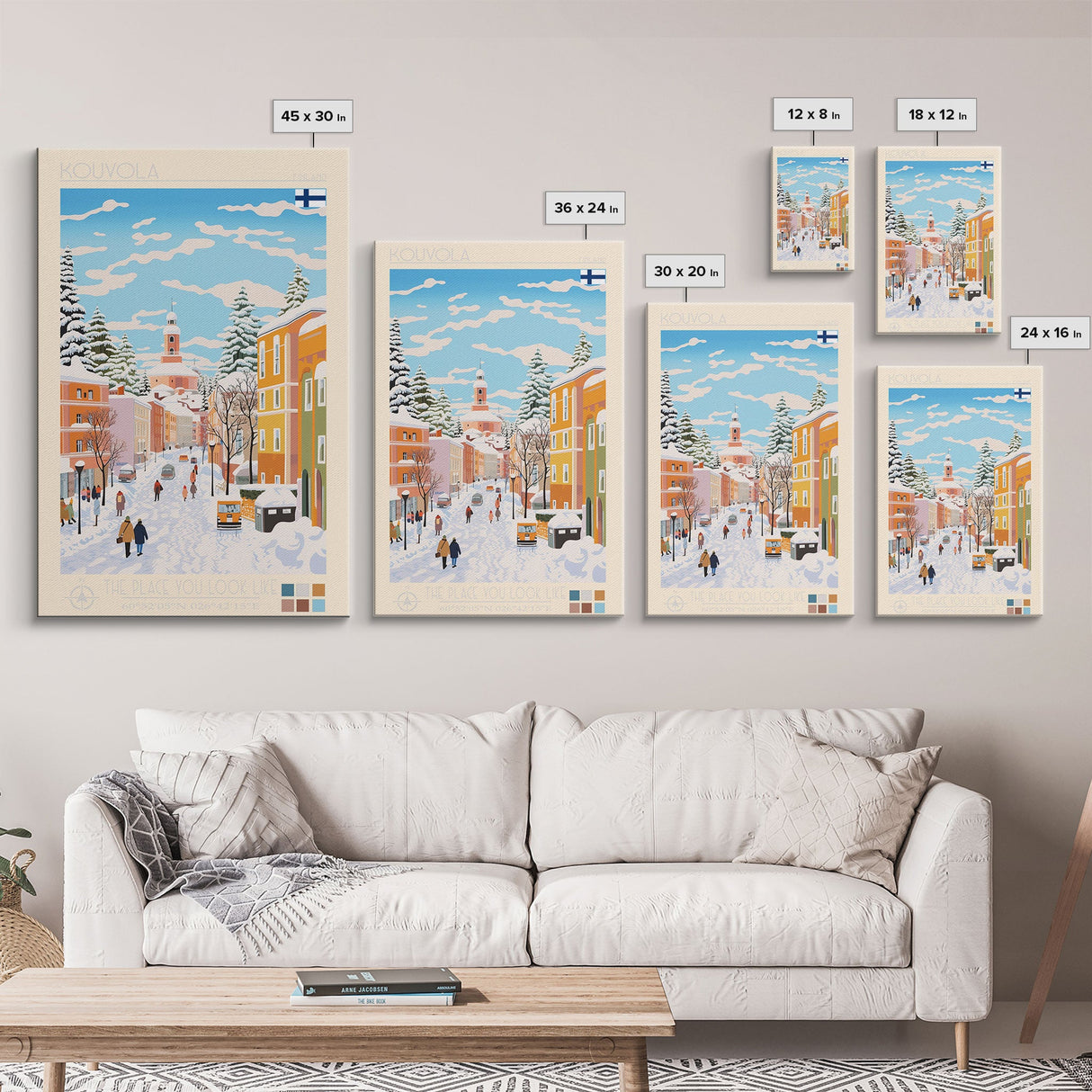 Kouvola Finland Travel Poster Framed Canvas Print, Midcentury Modern Art, Pop Art Wall Decor, Home Decor, Vacation Gift, Office Art