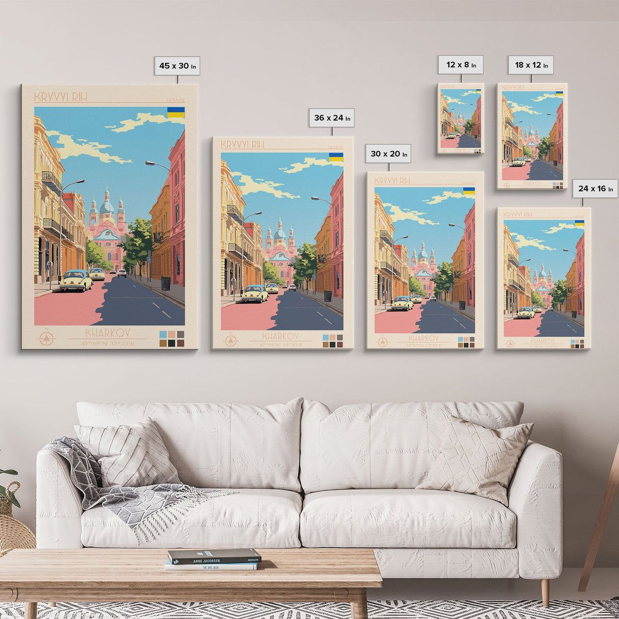 Kryvyi Rih Ukraine Travel Poster Framed Canvas Print, Midcentury Modern Art, Pop Art Wall Decor, Scenic Wall Art, Living Room Decoration, Office Art