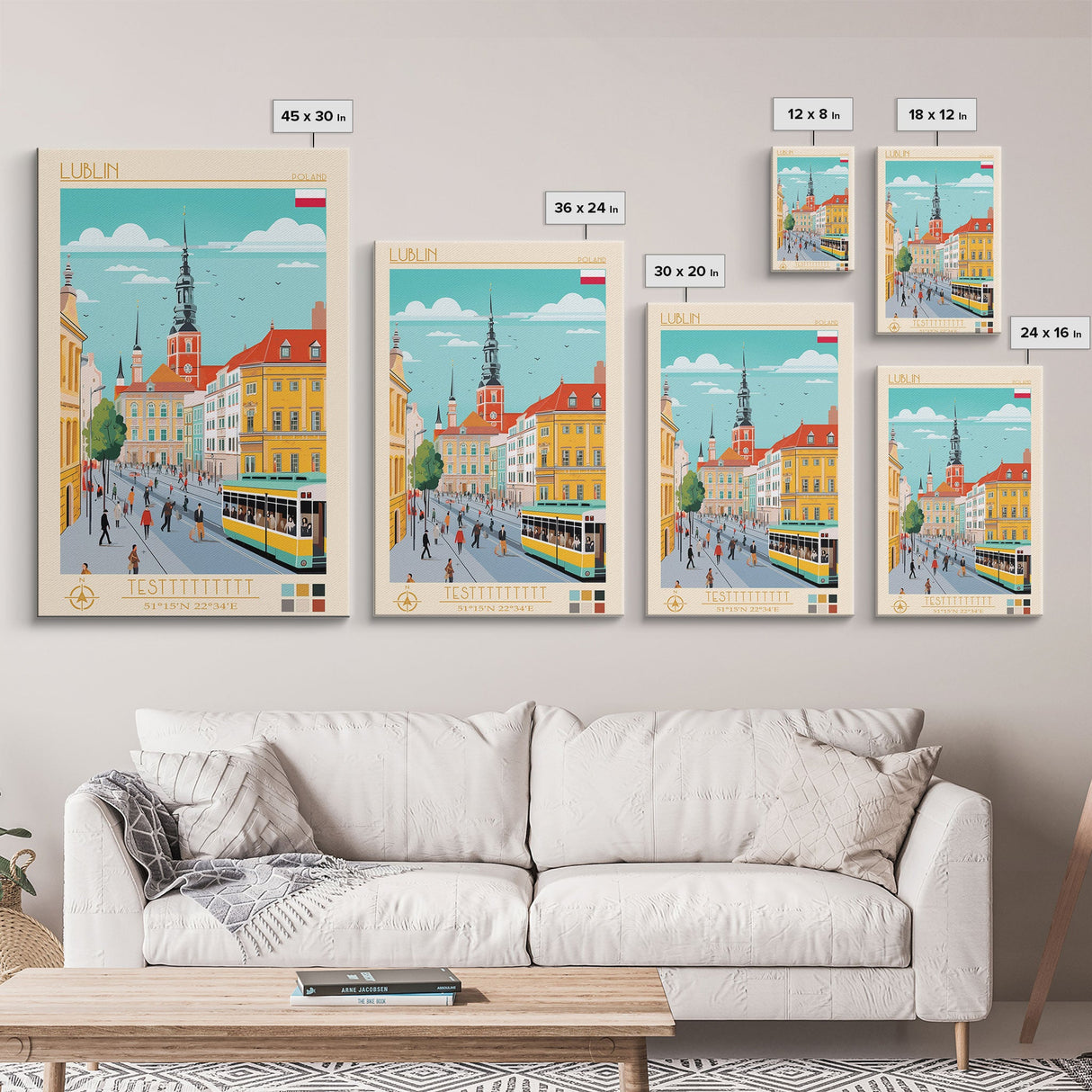 Lublin Poland Travel Poster Framed Canvas Print, Wall Decor, Midcentury Modern Art, Pop Art, Scenic Art for Bedroom and Living Room