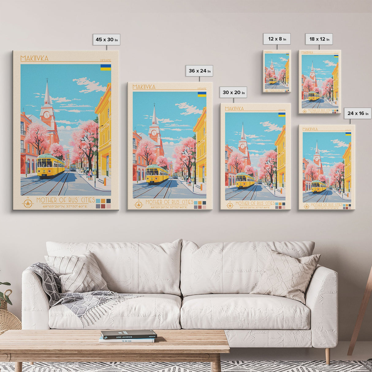 Makiivka Ukraine Travel Poster Framed Canvas Print, Midcentury Modern Art, Pop Art Wall Decor, Home Decor, Vacation Gift, Bedroom Art