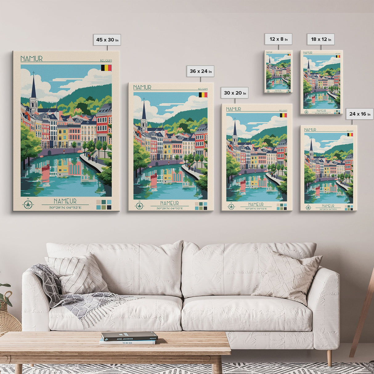 Namur Belgium Travel Poster Framed Canvas Print, Midcentury Modern Art, Pop Art Wall Decor, Scenic Wall Art, Living Room Decoration, Office Gift
