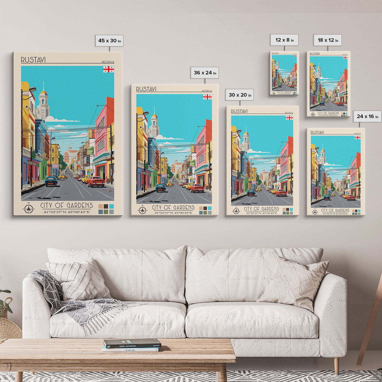 Rustavi Georgia Travel Poster Framed Canvas Print, Midcentury Modern Art, Pop Art Wall Decor, Scenic Wall Art, Bedroom Decoration