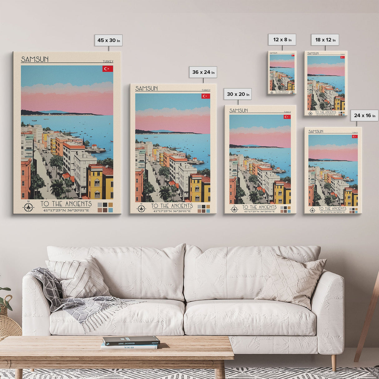 Samsun Turkey Travel Poster Framed Canvas Print, Midcentury Modern Art, Pop Art Wall Decor, Living Room Art, Vacation Gift