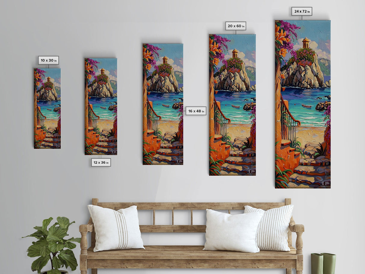 Coastal Wall Art Framed and Printed on Canvas, Surf Wall Art, Textured Canvas Painting Framed, Narrow Modern Wall Art for Office