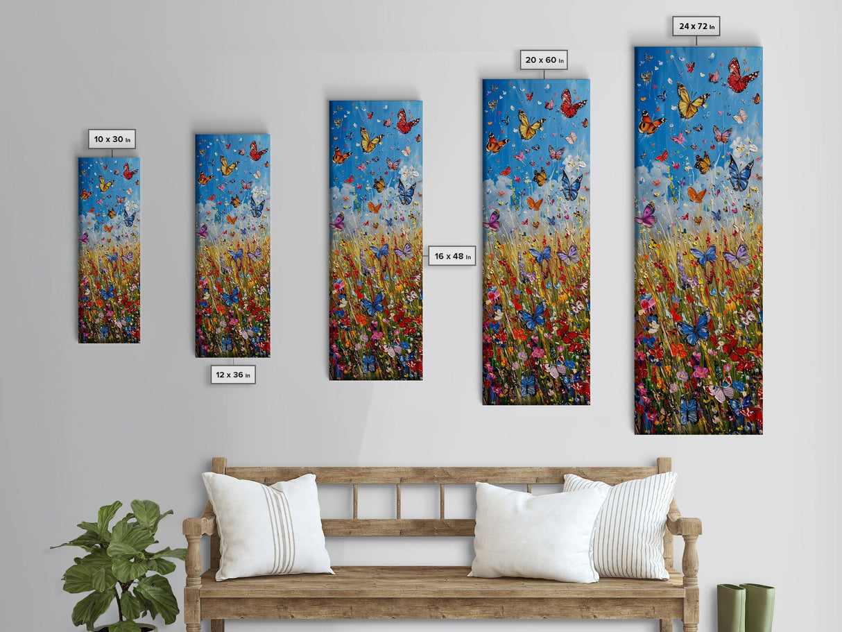 Butterflies In The Spring Framed Canvas Print, Wood Framed Art, Living Room Decor, Girl's Room Gift Idea, Nursery Decor, Minimalist Whimsical Decor