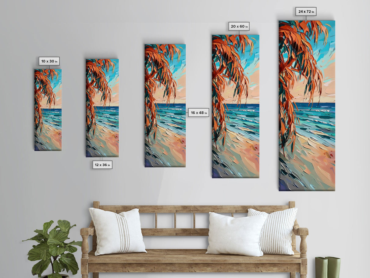 Expressive Coastal Shoreline Landscape in Blue and Orange, Abstract Painting on Framed Canvas Print, Perfect for Beach-Themed Wall Art