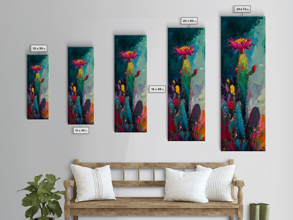 Abstract Desert Cactus Wildflower Art Framed Canvas Print | Southwest Wall Art | Botanical Prints | Boho Wall Art | Moody Art