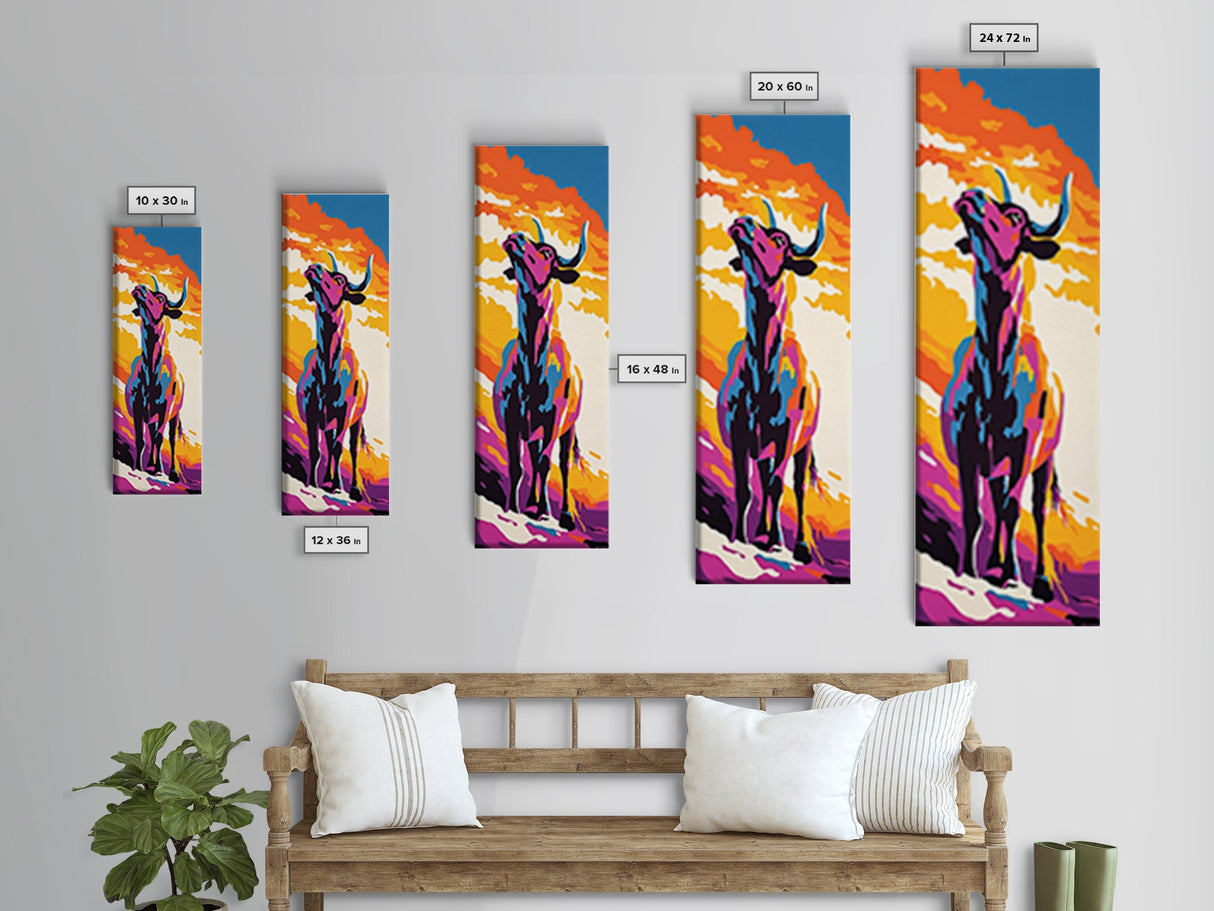 Vibrant Bull Art Framed Canvas Print Colorful Southwest Wall Art, Blotter Art, Chicano Art, Moody Art, Gift Idea, Above Sofa Art