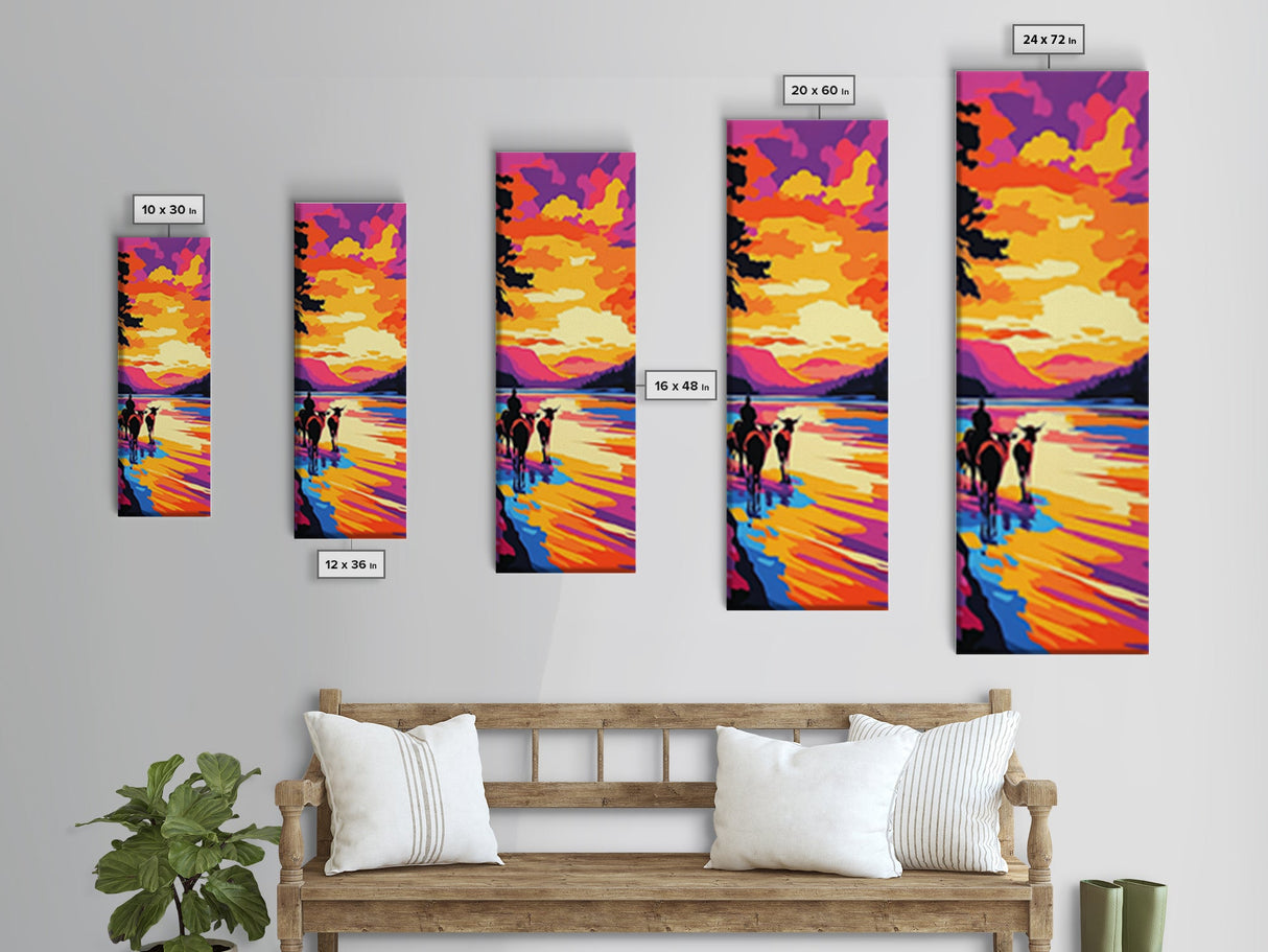 Sunset Cowboy Art Framed Canvas Print Vibrant Western Wall Art, Chicano Art, Colorful Wall Art, Southwest Wall Art, Extra Wide Art