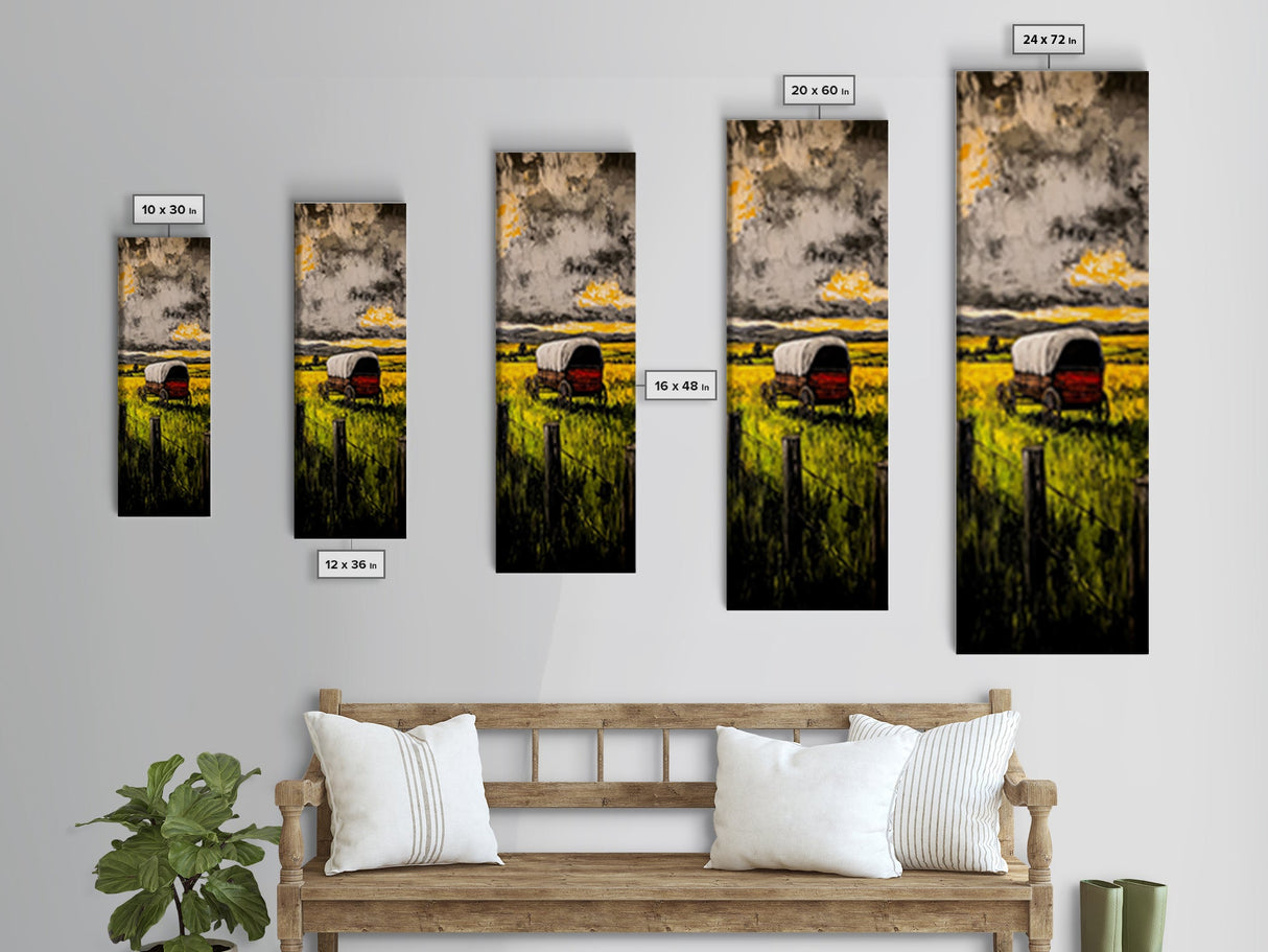Scenic Prairie Wagon Art Framed Canvas Print, Rustic Decor, Farmhouse Art, Moody Art, Above Couch Art, Extra Wide Art