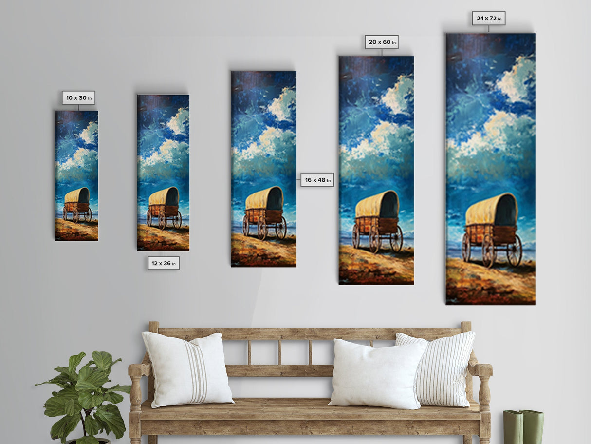 Vintage Covered Wagon Painting Framed Canvas Print, Rustic Wall Art, Farmhouse Art, Moody Art, Landscape Painting, Southwest Wall Art