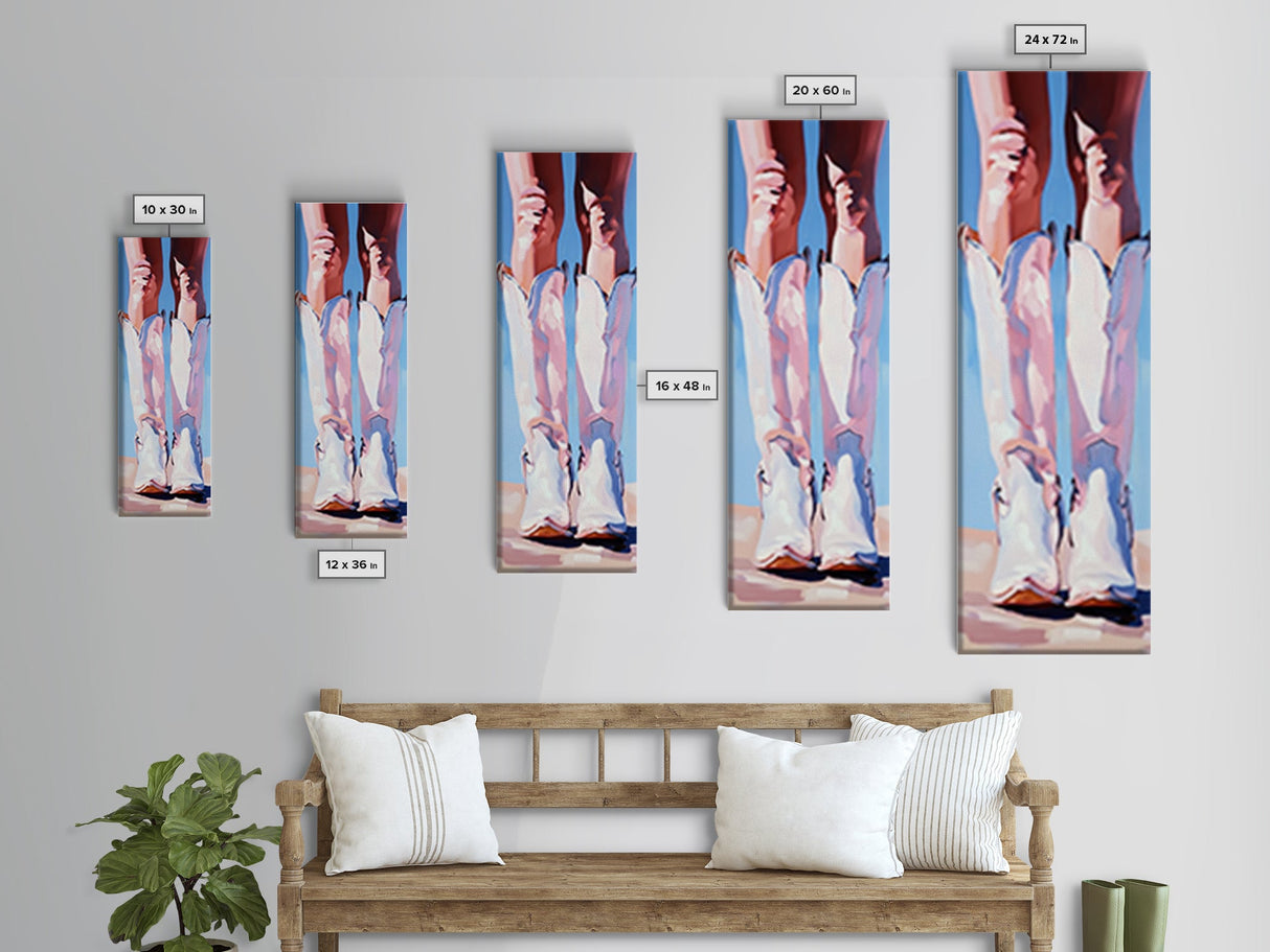 Pink Western Boots Art Framed Canvas Print, Coastal Cowgirl Wall Art, Rustic Art, Moody Art, Whimsical Art, Gift Idea for Her