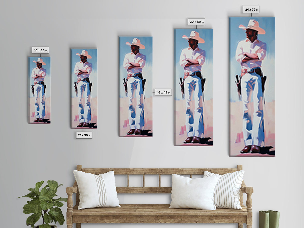 Western Cowboy in White Framed Canvas Print, Rustic Wall Art, Moody Art, Southwest Wall Art, Vintage Horse Art, Extra Wide Art