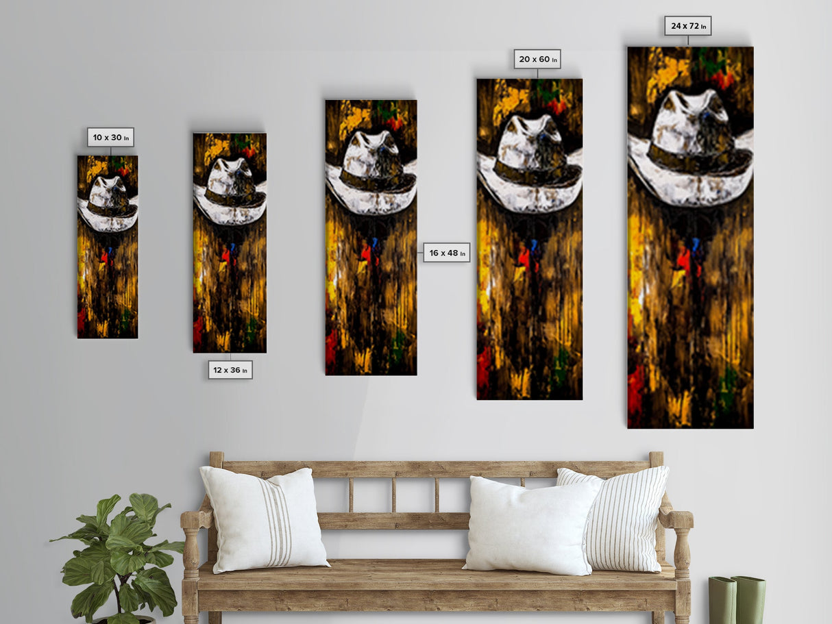 Abstract Cowboy Hat Art Framed Canvas Print, Rustic Wall Art, Moody Art, Southwest Wall Art, Wabi Sabi Art, Tall Narrow Art
