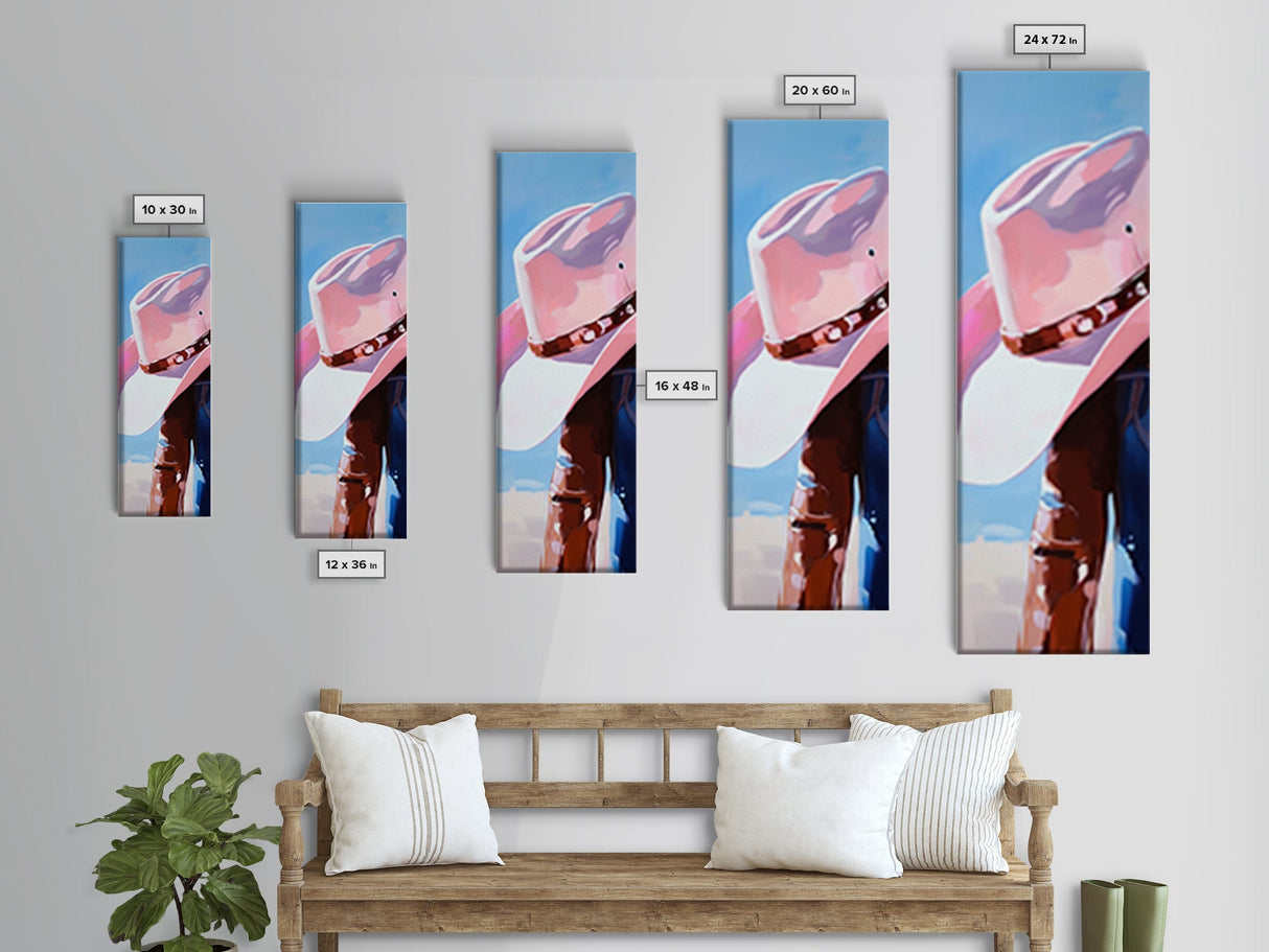 Pink Cowgirl Hat Art Framed Canvas Print, Coastal Cowgirl Wall Art, Light Pink Wall Art, Whimsical Art, Gift Idea for Her, Rustic Decor