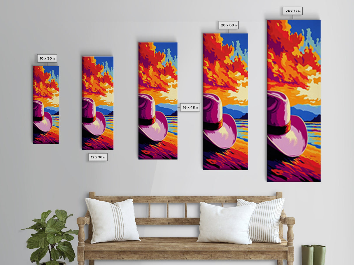 Vibrant Cowboy Hat Canvas Print pink orange wall art southwest wall art extra wide art rustic wall art coastal cowgirl wall art