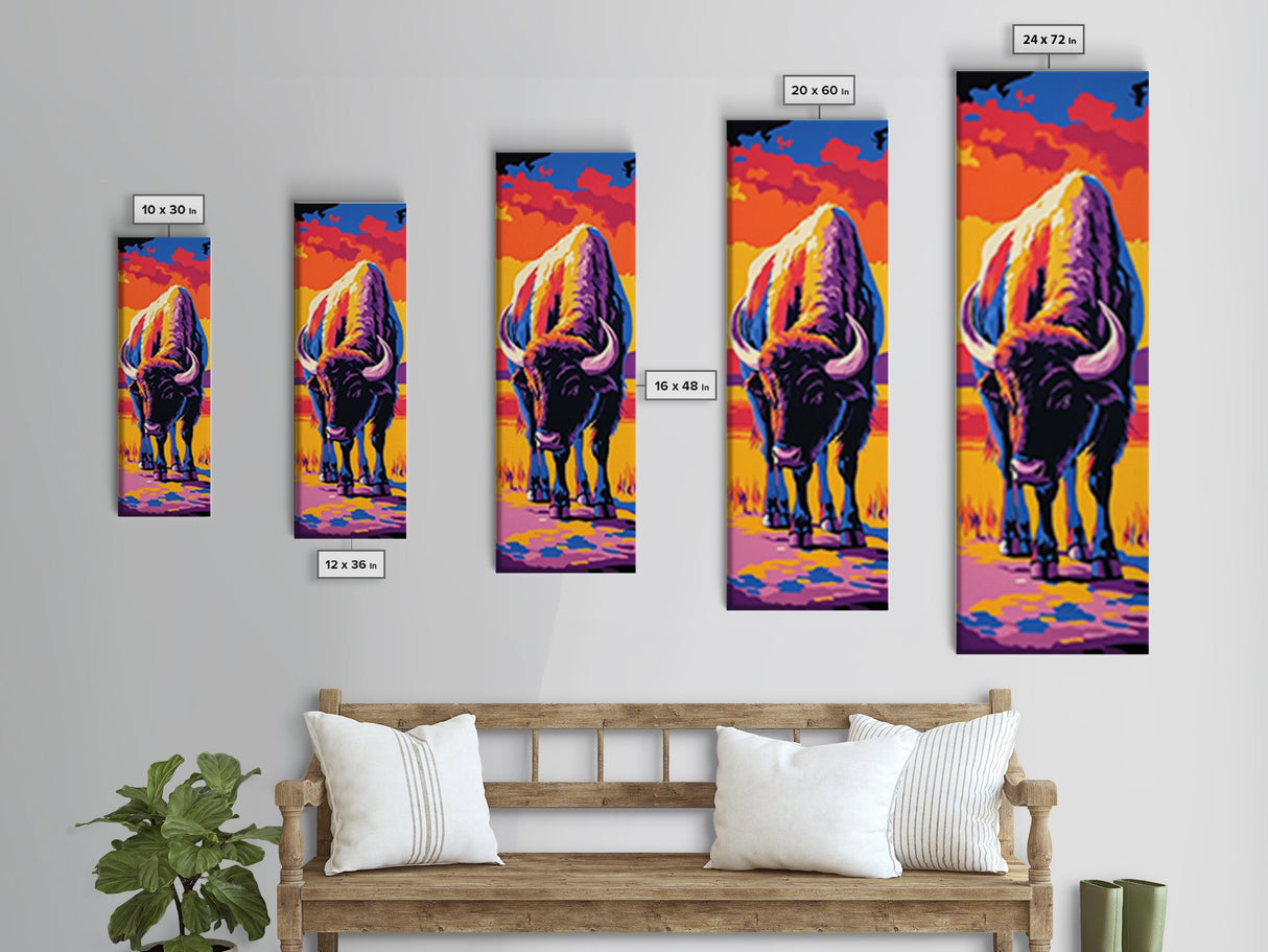 Pop Art Bison Canvas Print Southwest Wall Art Bright Wall Art Tall Narrow Art Colorful Art Above Couch Art