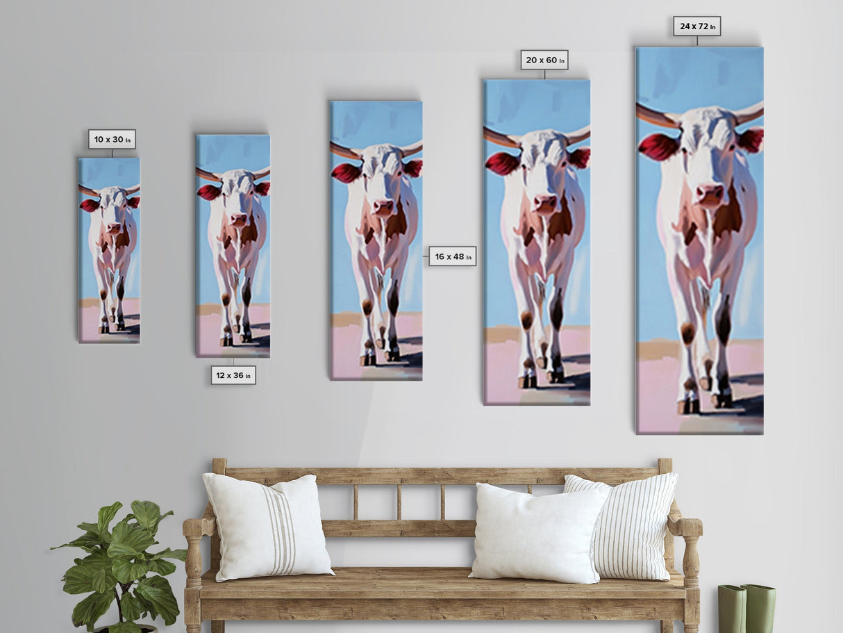 Realistic Longhorn Portrait Framed Canvas Print black cowgirl painting rustic wall art farmhouse decor western art bull and bear art