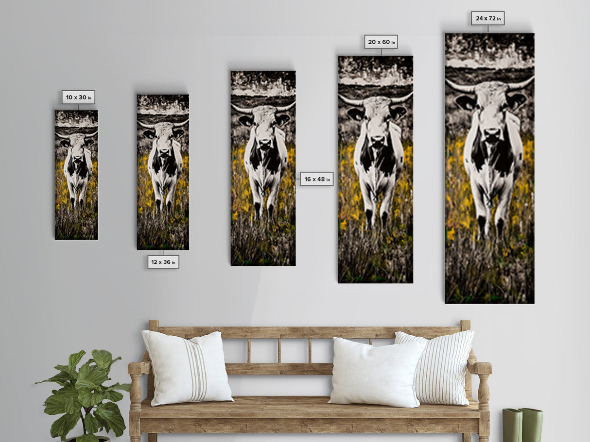 Moody Black and White Cow Canvas Print rustic wall art farmhouse decor southwest wall art bull and bear art wabi sabi wall art