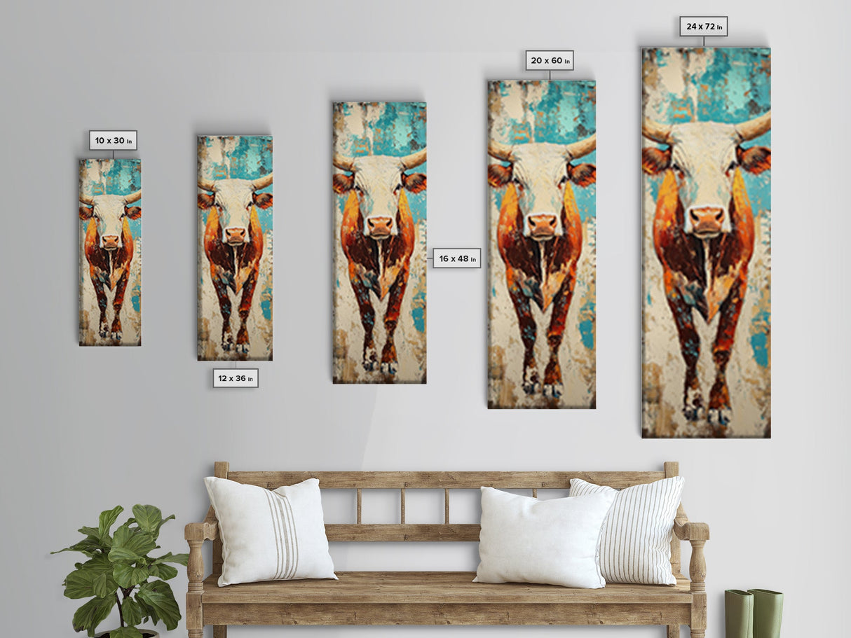 Abstract Western Bull Framed Canvas Print rustic decor farmhouse wall art southwest wall art geometric wall art gift idea for him