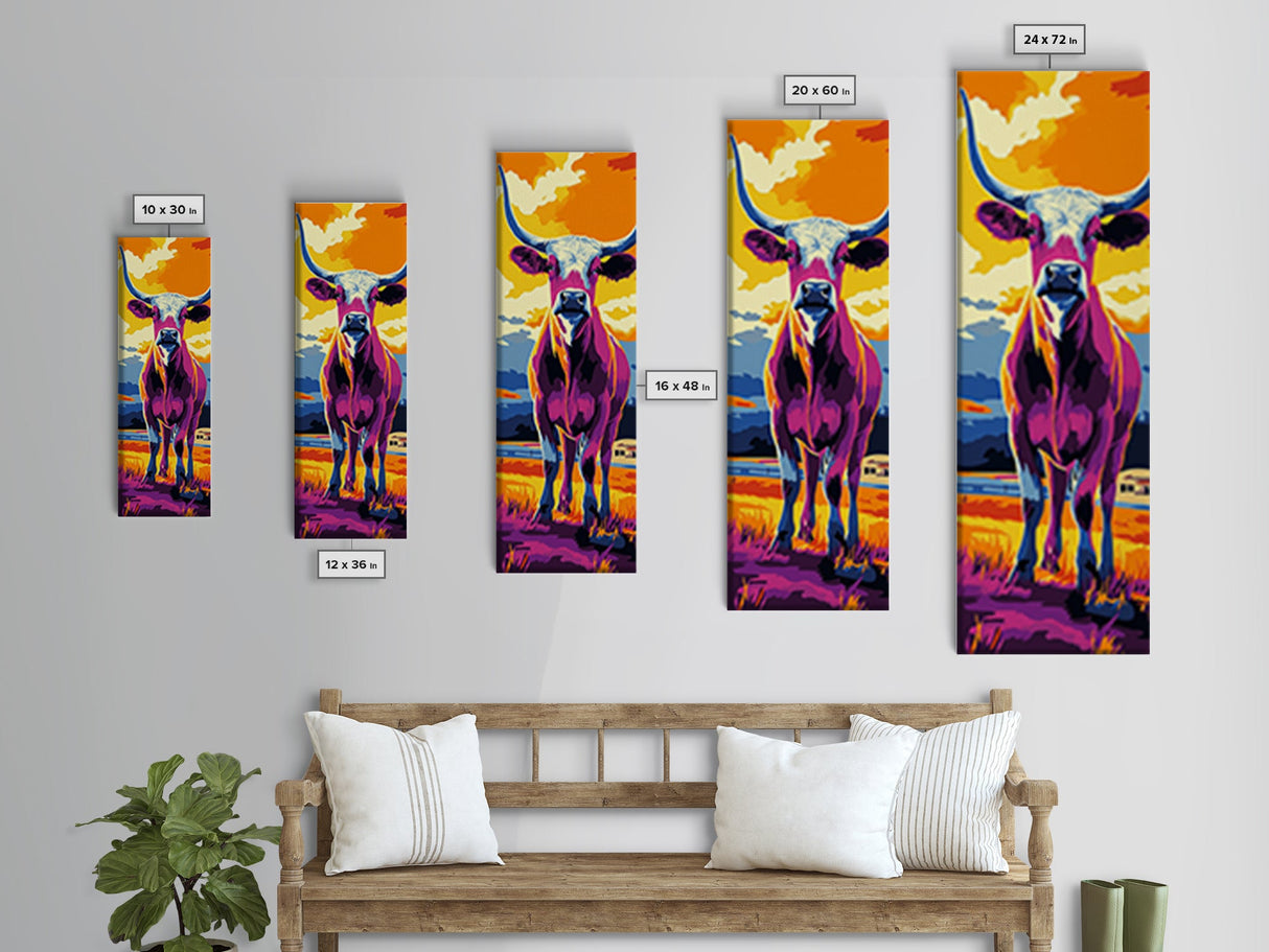 Pop Art Longhorn Canvas Print colorful cow art rustic wall art southwest wall art living room art above sofa art gift idea for her