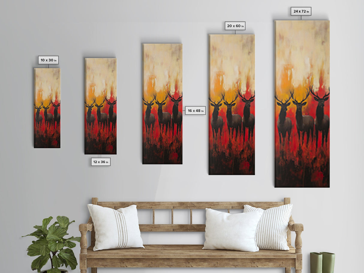 Autumn Deer Painting Framed Canvas Print deer drinking water in forest painting rustic wall art woodland decor fall farmhouse art gift idea