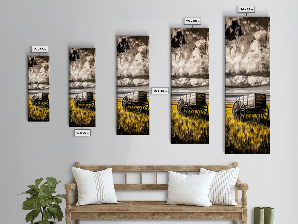 Black and White Wagon Canvas Print farmhouse art, rustic wall art, barn landscape oil painting, extra wide art, southwest wall art