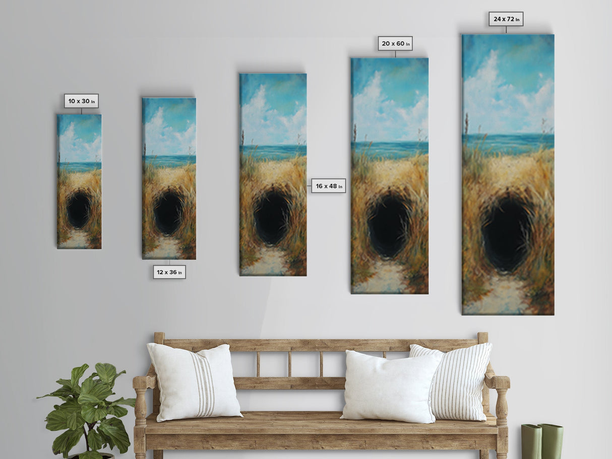 Dark Rabbit Hole Canvas Print, Wabi Sabi Art, Moody Art, Coastal Landscape Art, Minimalist Art, Living Room Art, Extra Wide Art