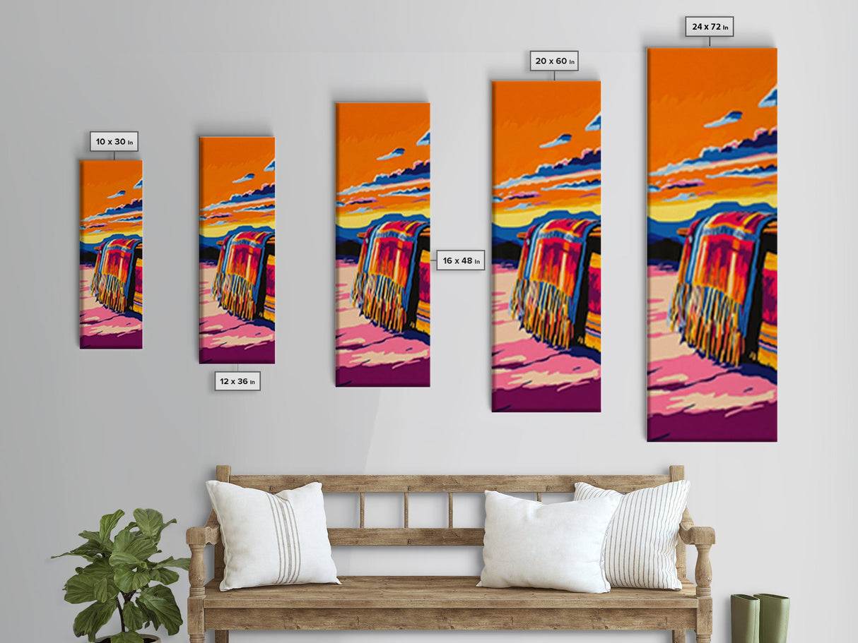 Boho Blanket at Sunset Framed Canvas Print southwest wall art warm sunset art boho art rustic decor gift idea for her