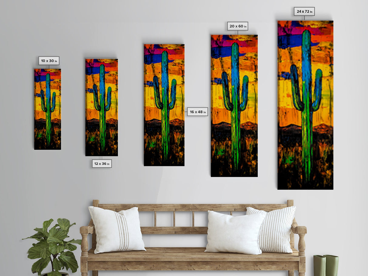 Vibrant Cactus Sunset Canvas Print, Southwest Wall Art, Desert Art, Bright Colorful Wall Art, Moody Art, Joshua Tree Art, Gift Idea, Vertical Wall Art