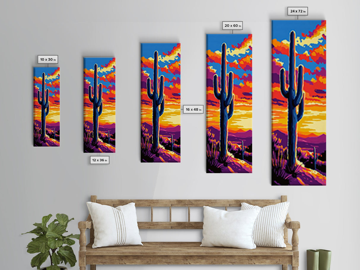 Saguaro Cactus Sunset Framed Canvas Print, Southwest Wall Art, Joshua Tree Art, Desert Art, Bright Colorful Wall Art, Rustic Decor, Gift Idea