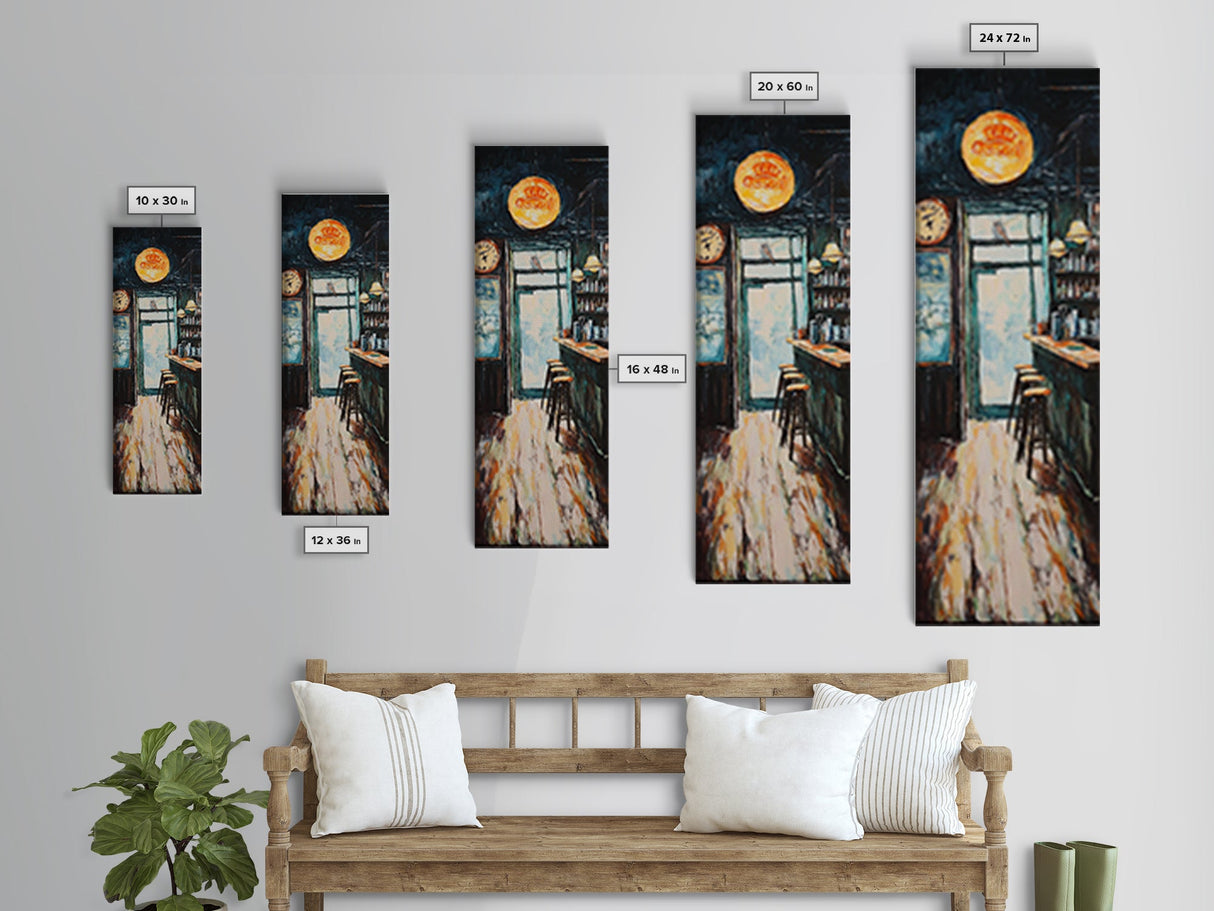 Rustic Bar Scene Framed Canvas Print, Espresso Martini Wall Art, Moody Art, Long Narrow Wall Art, Rustic Decor, Above Sofa Art, Gift Idea