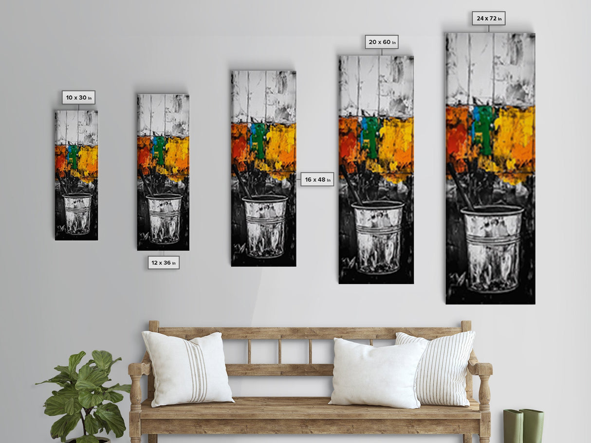 Industrial Paint Bucket Canvas Print, Graffiti Wall Art, Abstract Art, Moody Art, Rustic Decor, Chicano Art, Tall Narrow Art, Modern Home Art