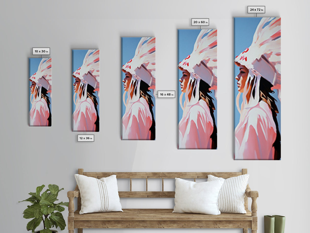 Pink Headdress Woman Canvas Print Wall Art Colorful Graffiti Wall Art Tall Narrow Art