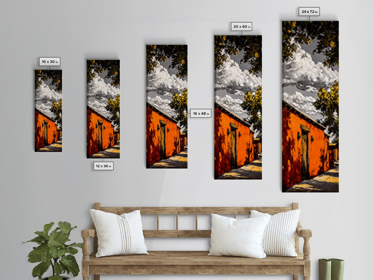 Southwest Adobe House Framed Canvas Print Rustic Wall Art Warm Earth Tone Painting Boho Wall Art Minimalist Art