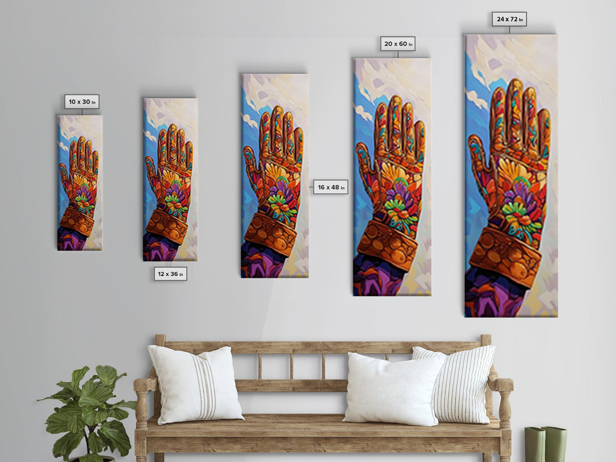 Vibrant Cowboy Glove Chicano Art Framed Canvas Print Whimsical Art Western Wall Art Colorful Home Decor Living Room Art