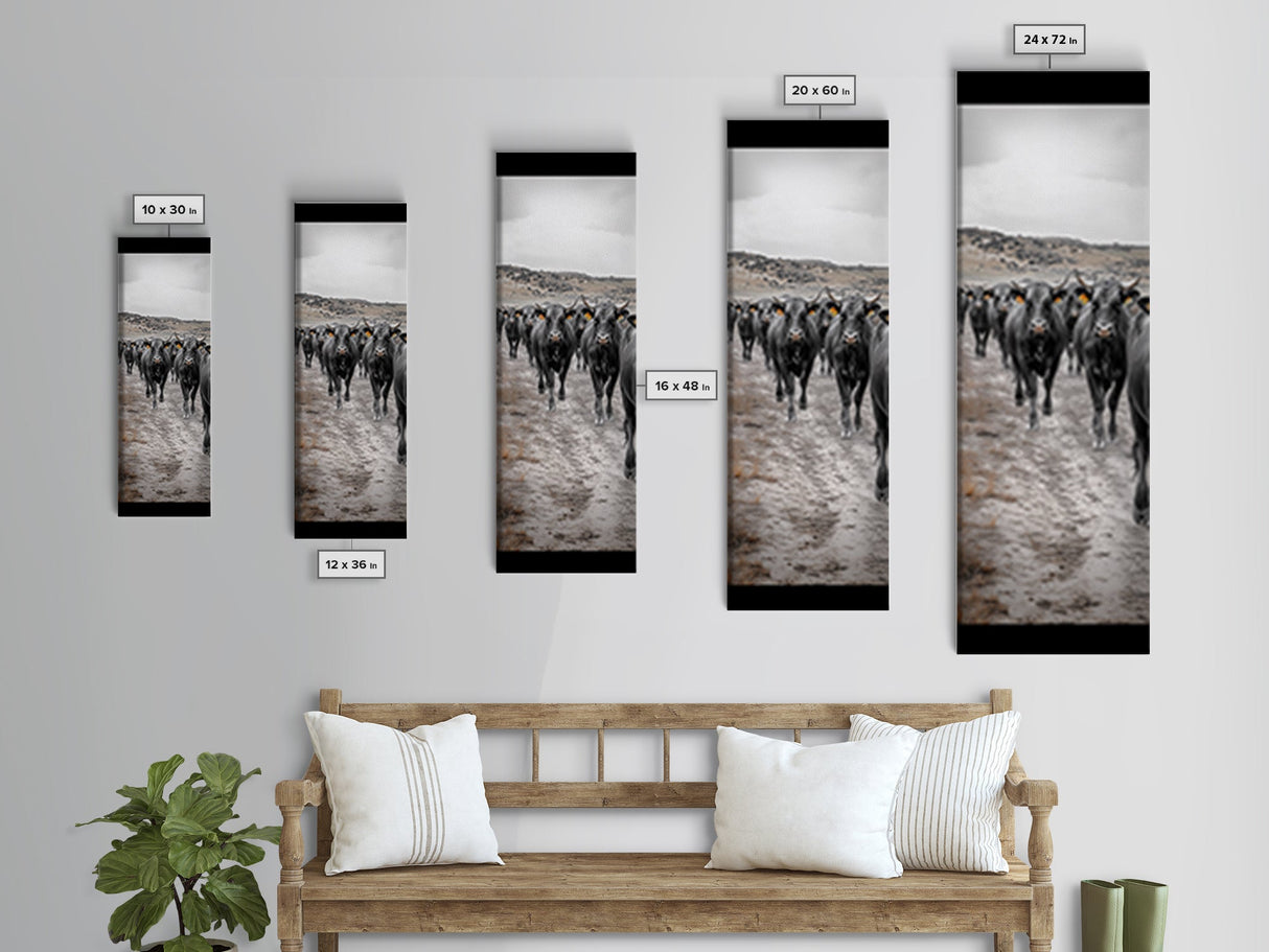 Western Cattle Drive Framed Canvas Print | Rustic Farmhouse Art | Moody Art | Vintage Cowboy Painting | Above Sofa Wall Art | Gift Idea
