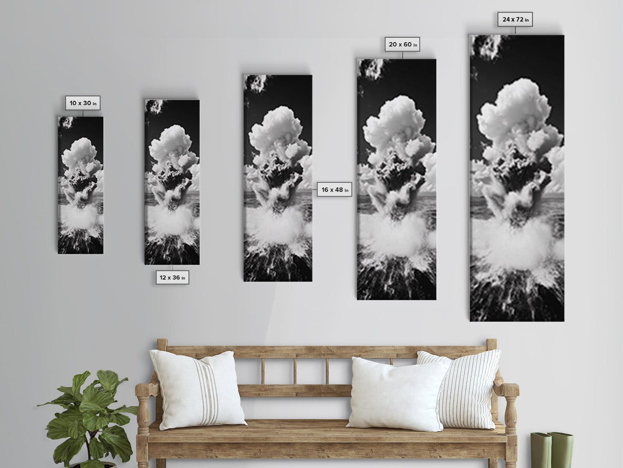 Explosive Ocean Wave, Framed Canvas Print, coastal décor, nautical painting, seascape painting, black and white photography, panoramic art