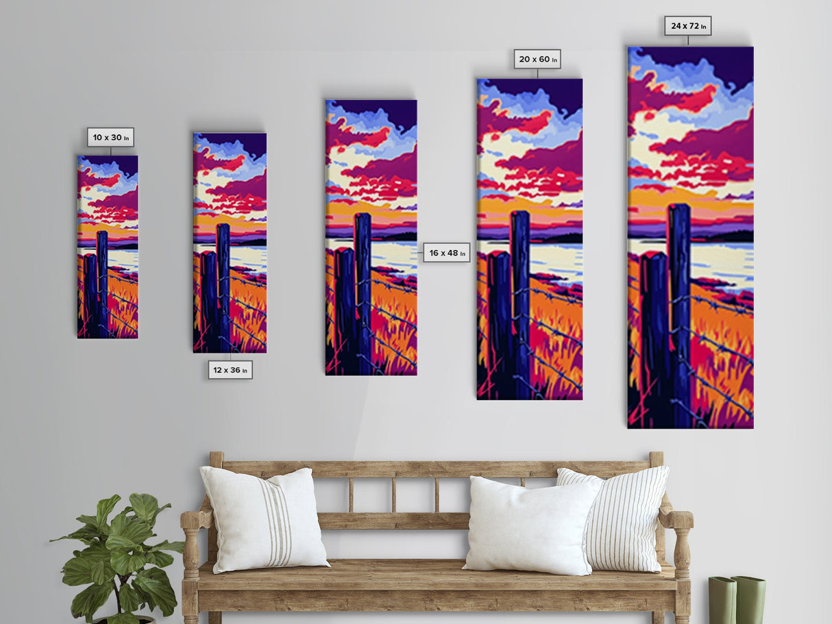 Barbed Wire Fence, Canvas Print, rustic décor, landscape painting, moody art, southwest wall art, coastal landscape art, farmhouse art, gift idea