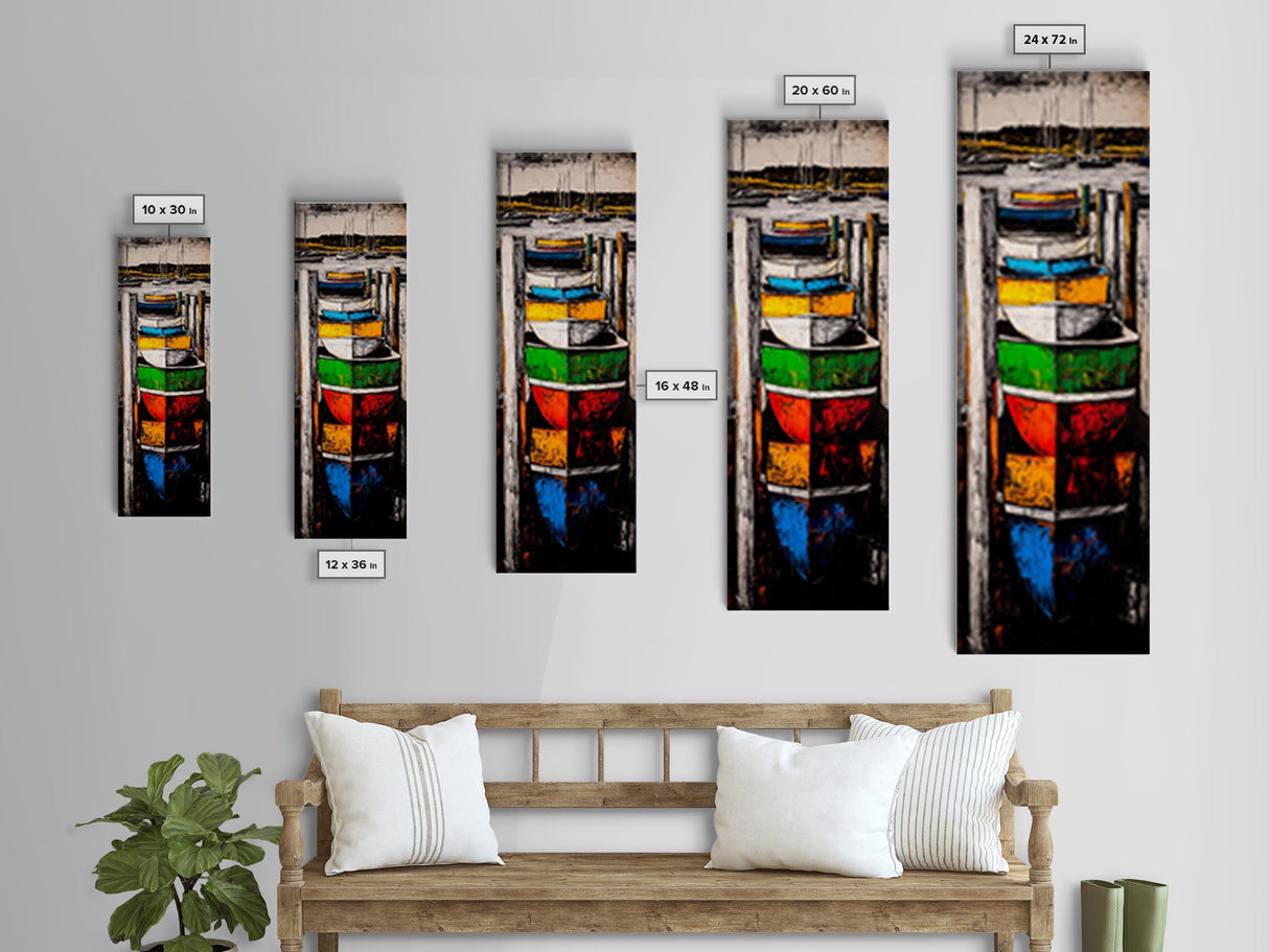 Vibrant Boat Dock Nautical Painting Framed Canvas Print | Seascape Painting | Coastal Decor | Nautical Wall Art | Ocean Art