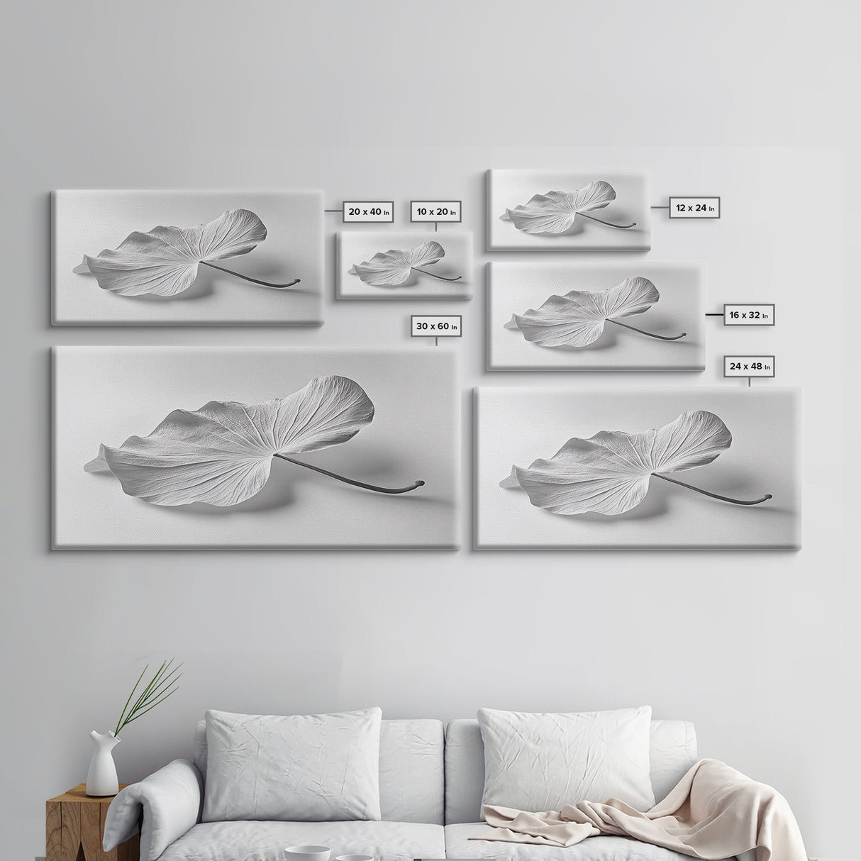 White Leaf, Botanical Prints, Minimalist Art, Wabi Sabi Wall Art, Monochrome Art, Modern Art, Living Room Art, Canvas Print